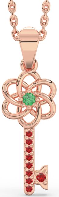 Emerald & Ruby Rose Gold Key Necklace