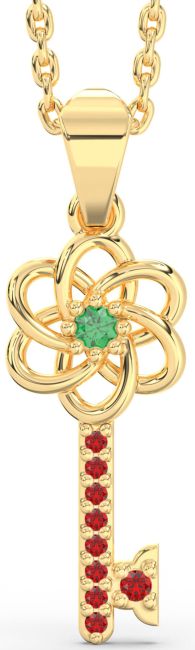 Emerald & Ruby Gold Key Necklace