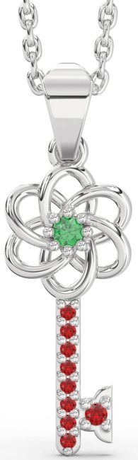 Emerald & Ruby Platinum Key Necklace