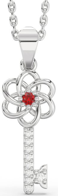 Diamond & Ruby Platinum Key Necklace