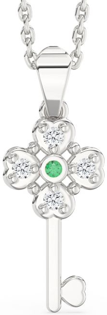 Diamond Emerald Platinum Key Necklace