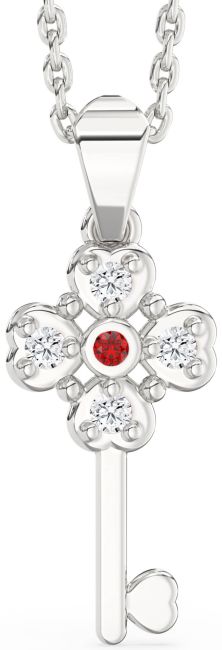 Diamond Ruby Platinum Key Necklace
