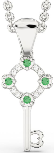 Diamond Emerald Platinum Key Necklace