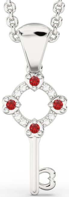 Diamond Ruby Platinum Key Necklace
