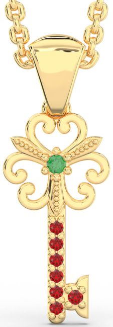 Emerald & Ruby Gold Key Necklace