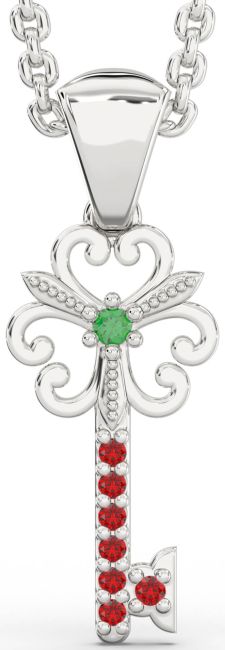 Emerald & Ruby Platinum Key Necklace