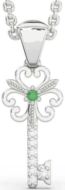 Emerald Platinum Key Necklace