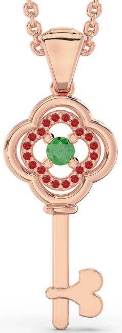 Emerald & Ruby Rose Gold Key Necklace