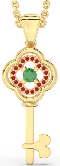 Emerald & Ruby Gold Key Necklace