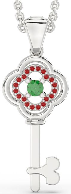 Emerald & Ruby Platinum Key Necklace