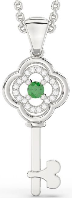 Emerald Platinum Key Necklace