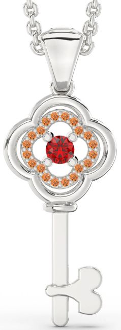 Ruby & Citrine Platinum Key Necklace