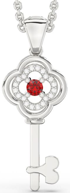 Ruby Silver Key Necklace