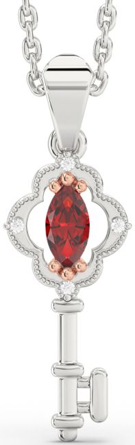 Diamond & Ruby Platinum & Rose Gold Key Necklace
