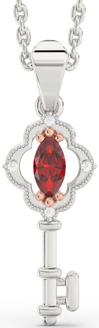 Ruby White Rose Gold Key Necklace