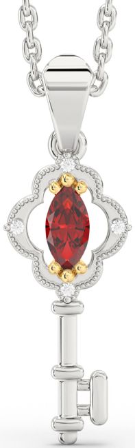 Ruby Platinum & Yellow Gold Key Necklace