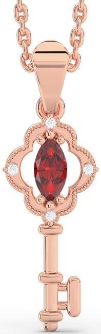 Diamond & Ruby Rose Gold Silver Key Necklace