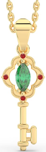 Emerald & Ruby Gold Silver Key Necklace