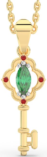 Emerald & Ruby Gold Silver Key Necklace