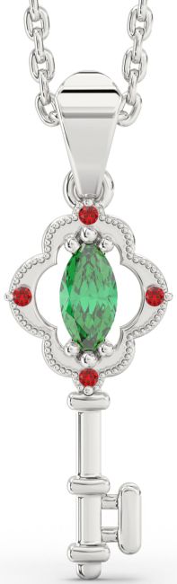 Emerald & Ruby White Gold Key Necklace