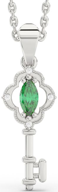 Emerald Platinum Key Necklace