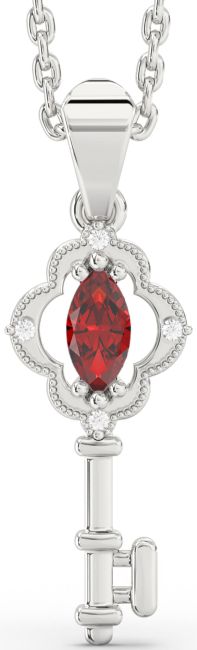 Diamond & Ruby Silver Key Necklace
