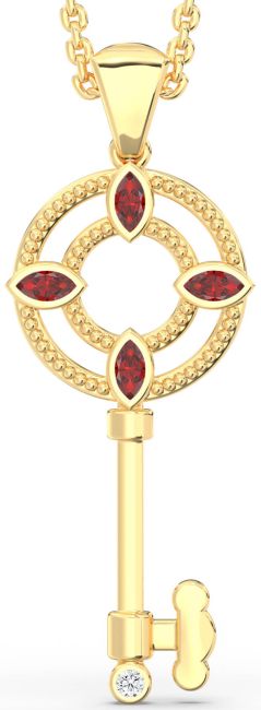 Large Diamond Ruby Gold Key Necklace