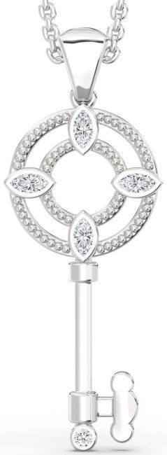 Large Diamond Silver Key Necklace