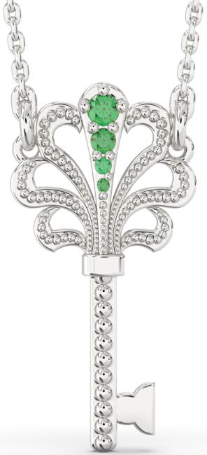 Emerald Platinum Key Necklace