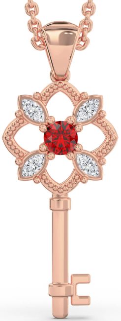 Large Ruby Rose Gold Key Necklace