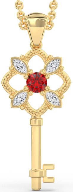 Large Ruby Gold Key Necklace