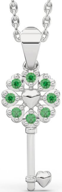 Emerald Platinum Key Necklace