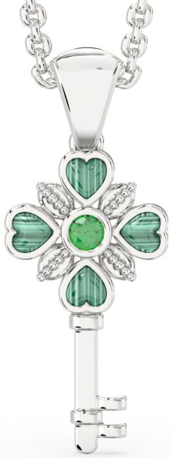 Emerald Platinum Agate Key Necklace