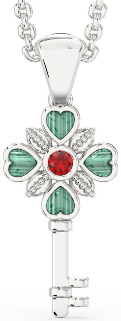 Ruby White Gold Agate Key Necklace