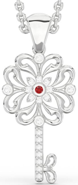Diamond Ruby Platinum Key Necklace