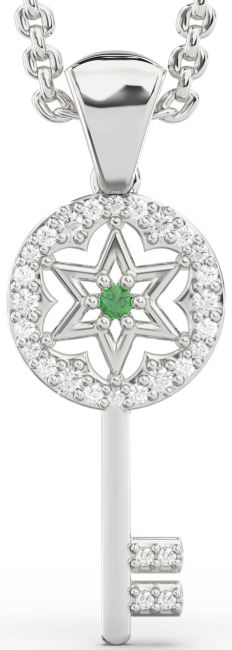 Diamond Emerald Platinum Key Necklace