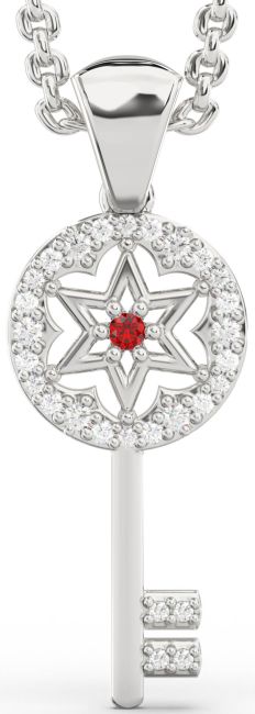 Diamond Ruby Platinum Key Necklace