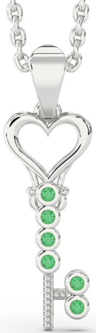 Emerald Platinum Key Necklace