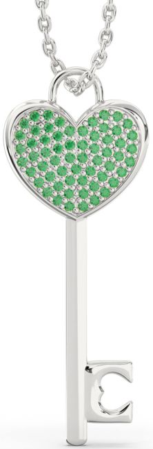 Large Emerald Platinum Key Necklace