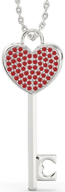 Large Ruby Platinum Key Necklace