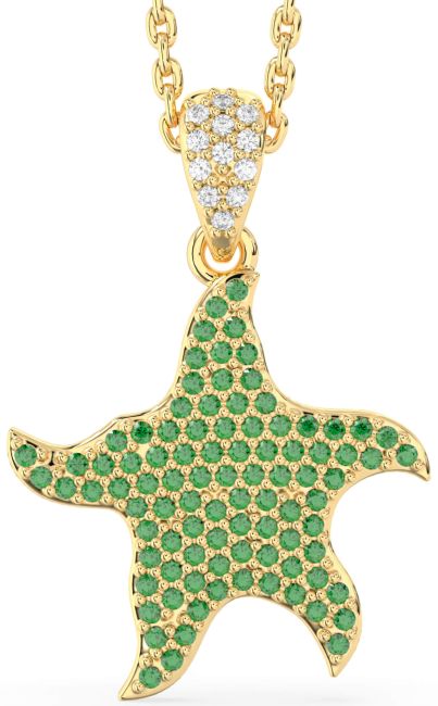 Diamond Emerald Gold Silver Starfish Necklace