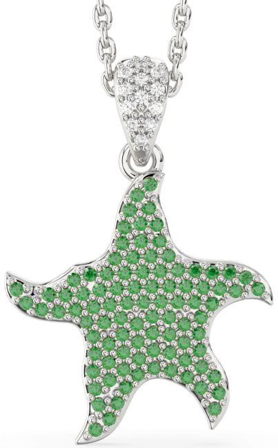 Diamond Emerald Platinum Starfish Necklace