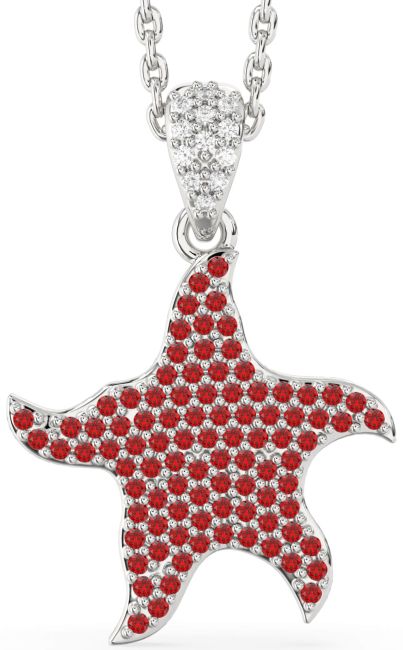 Diamond Ruby Platinum Starfish Necklace