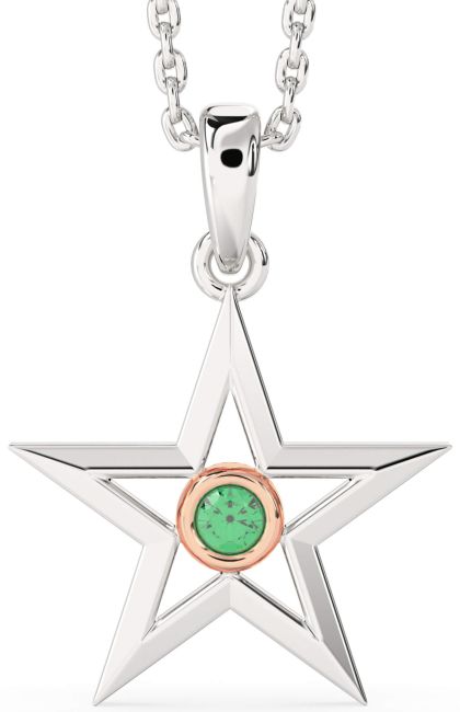 Emerald Rose Gold Silver Star Necklace