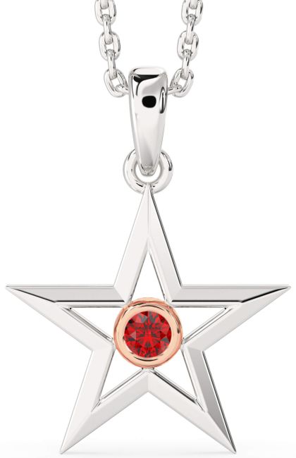 Ruby White Rose Gold Star Necklace