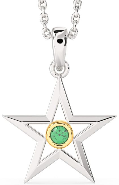 Emerald Platinum & Yellow Gold Star Necklace