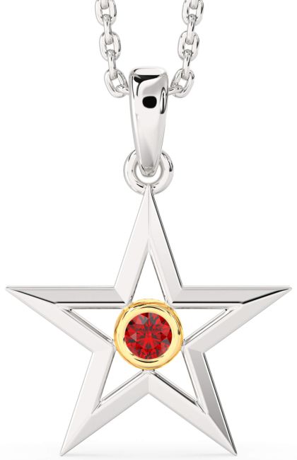Ruby White Yellow Gold Star Necklace