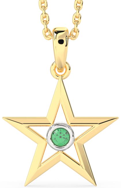 Emerald Platinum & Yellow Gold Star Necklace