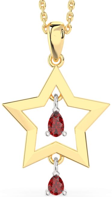 Ruby Gold Silver Star Birthstone Necklace