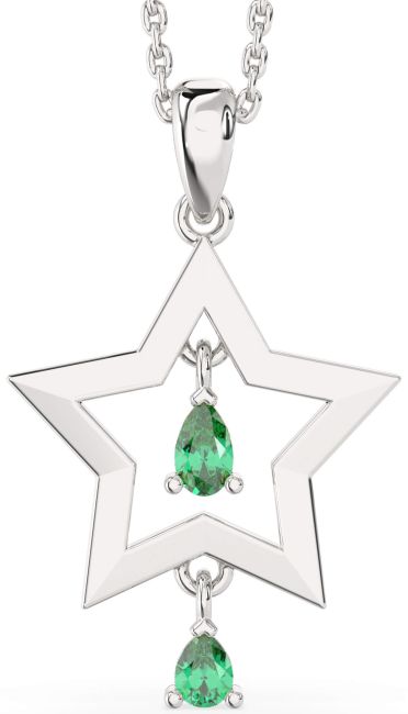Emerald Platinum Star Birthstone Necklace